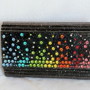 Kurt Geiger Black Clutch with Multicolor Gemstones